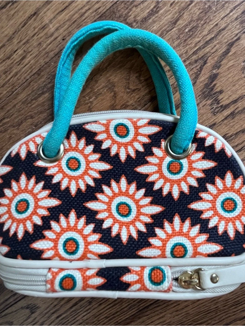 Spartina 449 Floral Navy and Teal Top-Handle Cosmetic Bag